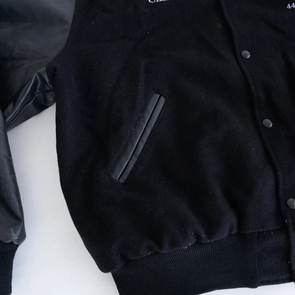 VTG Holloway Black Embroidered S Line Eagles  Leather & Wool Varsity Bomber Coat - Picture 8 of 13